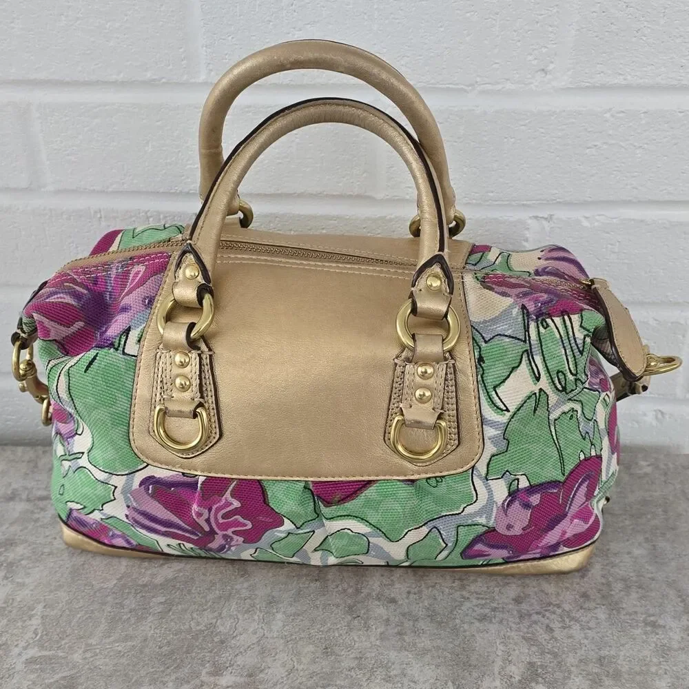 Coach F16177 Sabrina Floral Satchel Bag Gold Hardware Detachable Strap